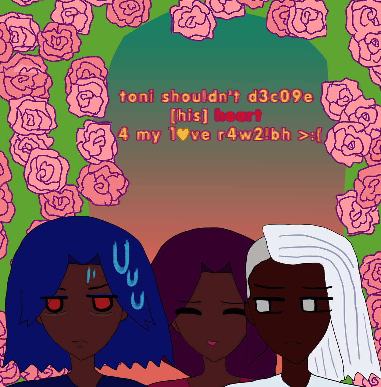 only change for the image is that toni is sweating like an anime character with spooked implication